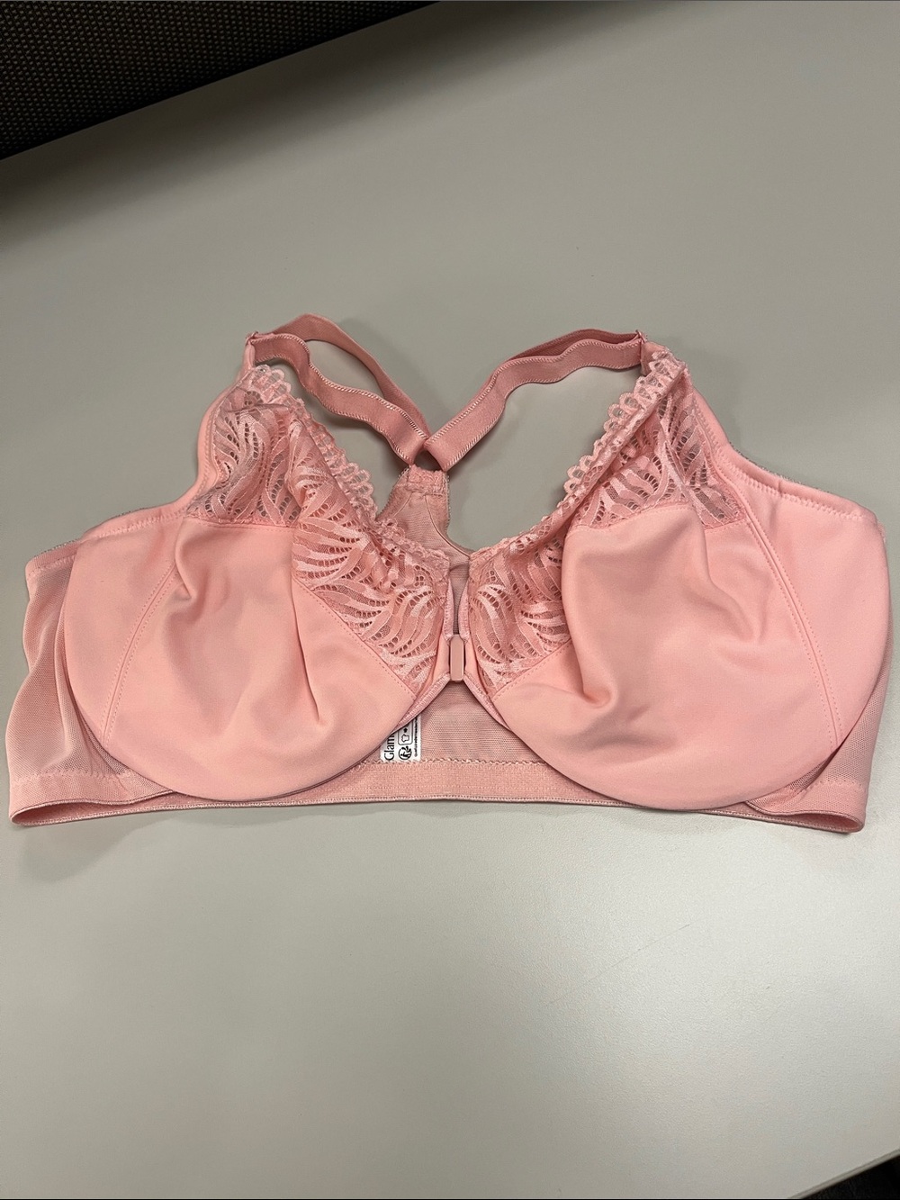 Glamorise Blush Pink Lace-Detail Full Coverage Bra 44DD Front Closure